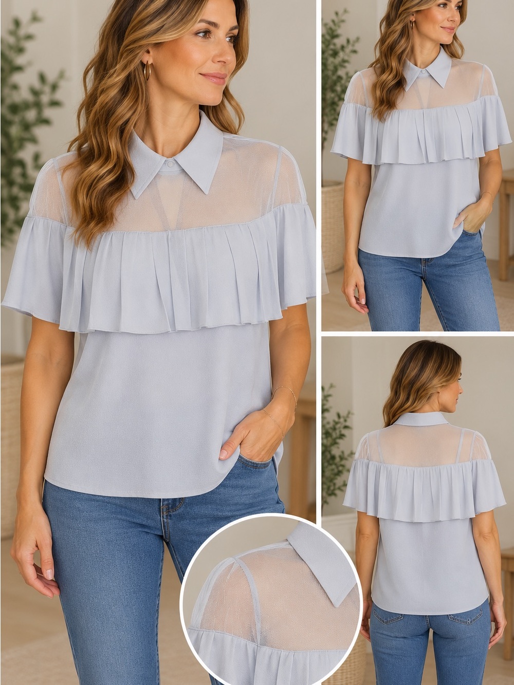 Elegant Light Blue Women's Top